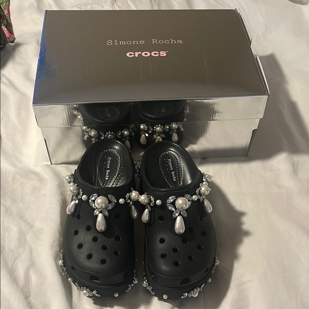 Simone Rocha x Crocs Black Pearl Embellished Clogs